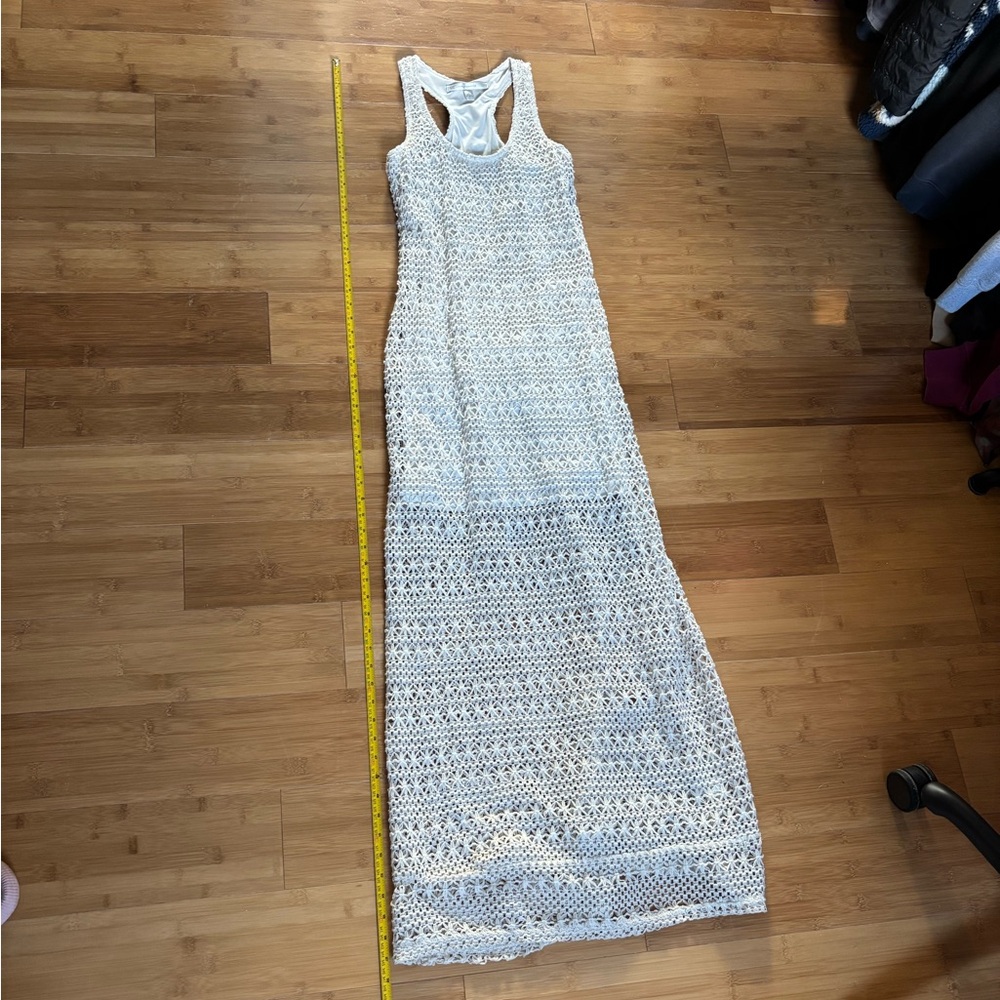 Off white maxi crochet type dress, see through at the bottom!
